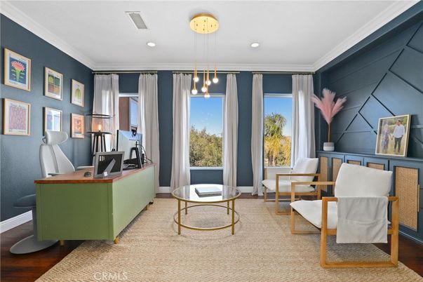 Home Office, Interior, Pendant Lights, Recessed Lighting, Wood Texture Flooring