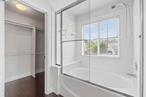 Bathroom, Glass Shower, Interior, Walk-in Closets, Wood Texture Flooring