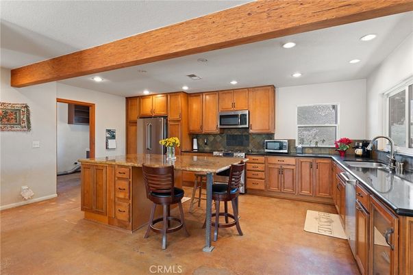 Interior, Kitchen, Recessed Lighting, Stainless Steel Appliances, Wooden Beams