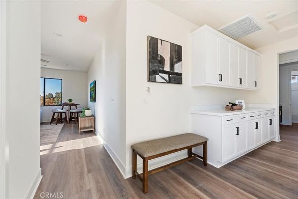 Dining room, Interior, Recessed Lighting, Wood Texture Flooring