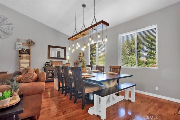 Dining room, Interior, Pendant Lights, Wood Texture Flooring