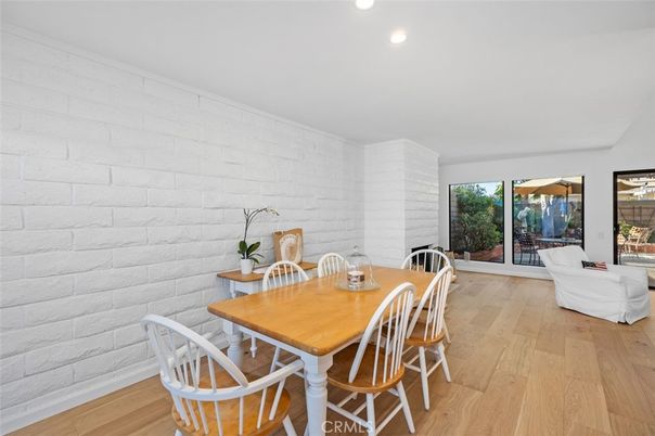 Dining room, Interior, Recessed Lighting, Stone Walls, Wood Texture Flooring