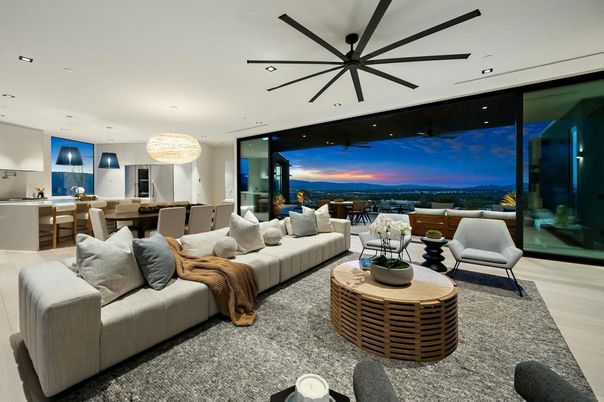 Chandelier, Dining room, Interior, Kitchen, Living room, Pendant Lights, Recessed Lighting, Wood Texture Flooring