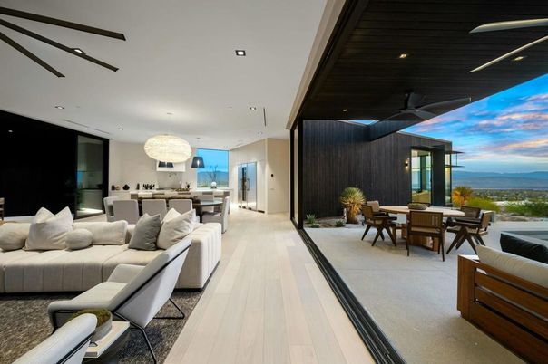 Chandelier, Dining room, Interior, Kitchen, Living room, Recessed Lighting, Wood Texture Flooring