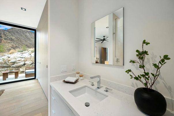 Bathroom, Interior, Recessed Lighting, Wood Texture Flooring