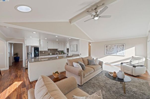 Interior, Kitchen, Living room, Recessed Lighting, Wood Texture Flooring