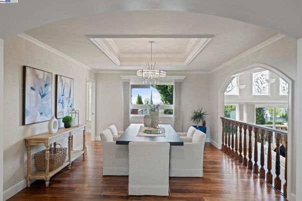 Chandelier, Dining room, Interior, Wood Texture Flooring
