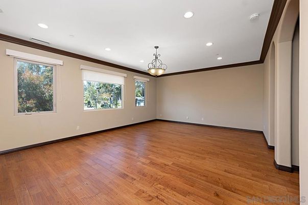 Empty room, Interior, Pendant Lights, Recessed Lighting, Wood Texture Flooring