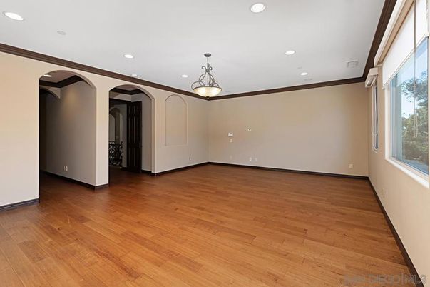 Empty room, Interior, Pendant Lights, Recessed Lighting, Wood Texture Flooring