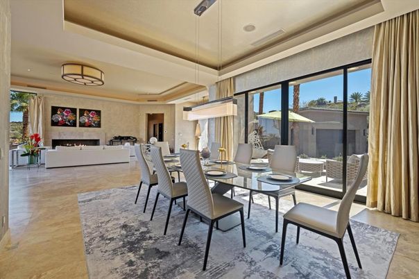Dining room, Fireplace, Interior, Living room, Pendant Lights, Recessed Lighting