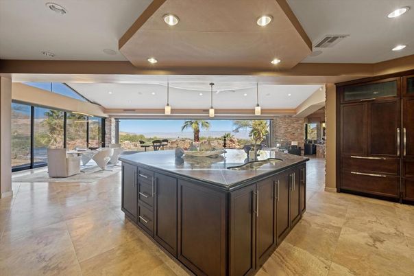Dining room, Interior, Pendant Lights, Recessed Lighting, Stone Walls