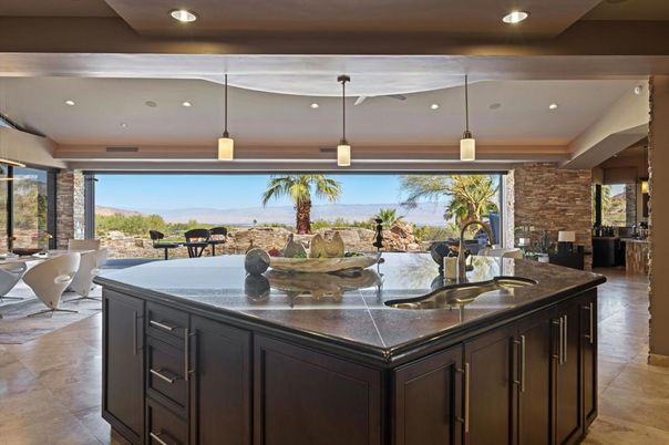 Dining room, Interior, Kitchen, Pendant Lights, Recessed Lighting, Stone Walls