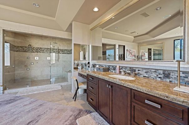 Bathroom, Dual Sink Vanities, Glass Shower, Interior, Recessed Lighting