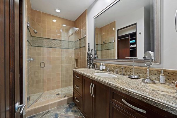 Bathroom, Dual Sink Vanities, Glass Shower, Interior, Recessed Lighting
