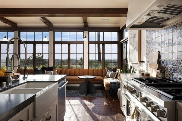 Interior, Kitchen, Living room, Recessed Lighting, Stainless Steel Appliances, Wooden Beams