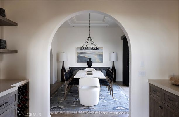 Dining room, Interior, Pendant Lights, Wood Texture Flooring