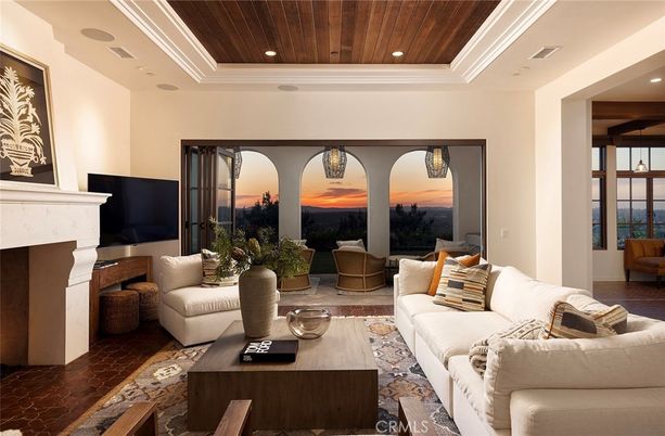 Fireplace, Interior, Living room, Recessed Lighting, Wooden Ceilings