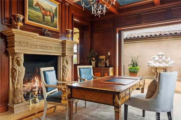 Fireplace, Home Office, Interior, Wooden Walls