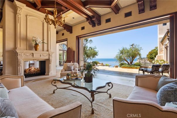 Chandelier, Fireplace, Interior, Living room, Water, Wooden Beams