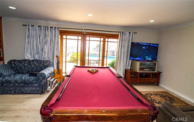 Billiard Table, Game Room, Interior, Recessed Lighting, Wood Texture Flooring