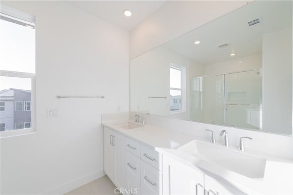 Bathroom, Dual Sink Vanities, Glass Shower, Interior, Recessed Lighting