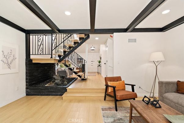 Fireplace, Interior, Recessed Lighting, Wood Texture Flooring