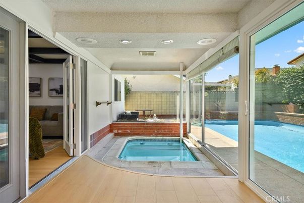 Interior, Pool, Recessed Lighting, Sun Room, Wood Texture Flooring