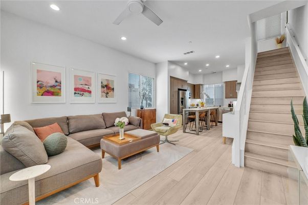 Interior, Kitchen, Living room, Recessed Lighting, Stainless Steel Appliances, Wood Texture Flooring