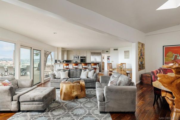 Dining room, Interior, Kitchen, Living room, Recessed Lighting, Stainless Steel Appliances, Wood Texture Flooring