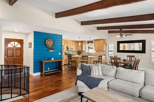 Dining room, Interior, Kitchen, Living room, Pendant Lights, Recessed Lighting, Wooden Beams, Wood Texture Flooring