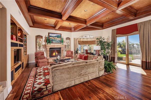 Fireplace, Interior, Living room, Recessed Lighting, Wooden Beams, Wooden Ceilings, Wood Texture Flooring
