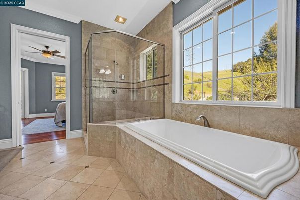 Bathroom, Glass Shower, Interior, Recessed Lighting, Wood Texture Flooring