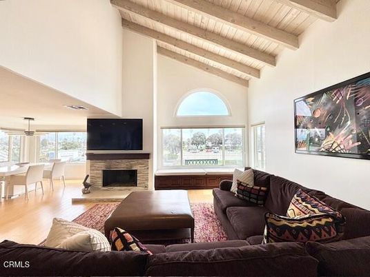 Dining room, Fireplace, Interior, Living room, Pendant Lights, Wooden Beams, Wooden Ceilings, Wood Texture Flooring