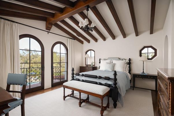 Bedroom, Chandelier, Interior, Wooden Beams