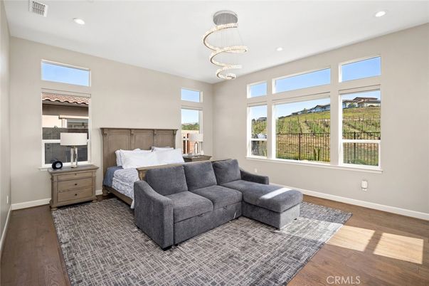 Bedroom, Interior, Pendant Lights, Recessed Lighting, Wood Texture Flooring