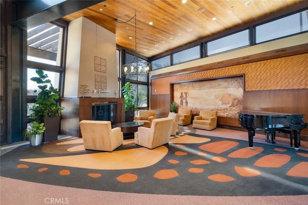 Fireplace, Interior, Living room, Pendant Lights, Piano, Recessed Lighting, Wooden Ceilings
