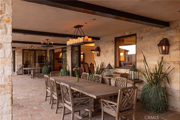 Dining room, Interior, Pendant Lights, Stone Walls, Wooden Beams