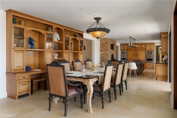Dining room, Interior, Kitchen, Pendant Lights, Recessed Lighting, Stainless Steel Appliances, Stone Walls