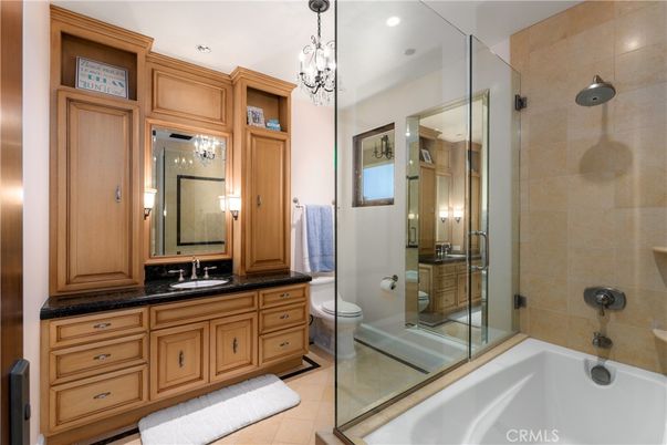 Bathroom, Dual Sink Vanities, Glass Shower, Interior, Pendant Lights, Recessed Lighting