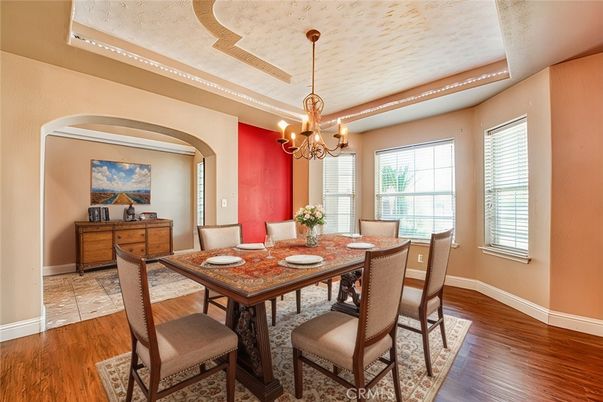 Chandelier, Dining room, Interior, Wood Texture Flooring