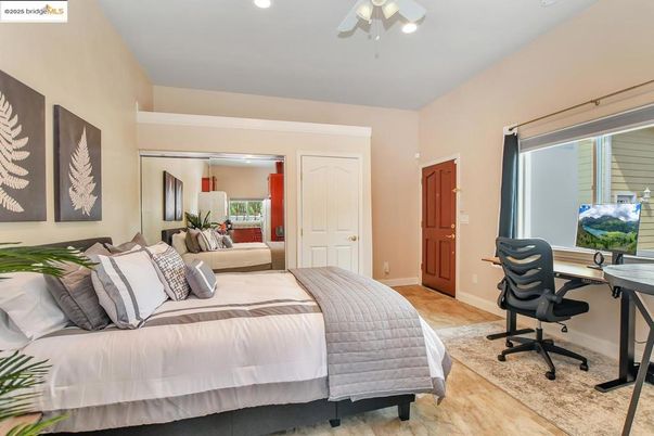 Bedroom, Home Office, Interior, Recessed Lighting, Wood Texture Flooring