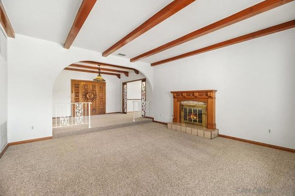 Empty room, Fireplace, Interior, Wooden Beams