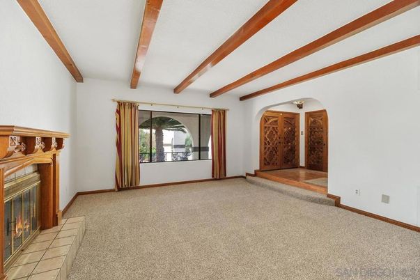Empty room, Fireplace, Interior, Wooden Beams