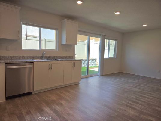 Empty room, Interior, Kitchen, Recessed Lighting, Wood Texture Flooring