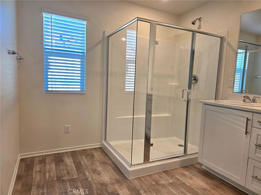 Bathroom, Glass Shower, Interior, Wood Texture Flooring