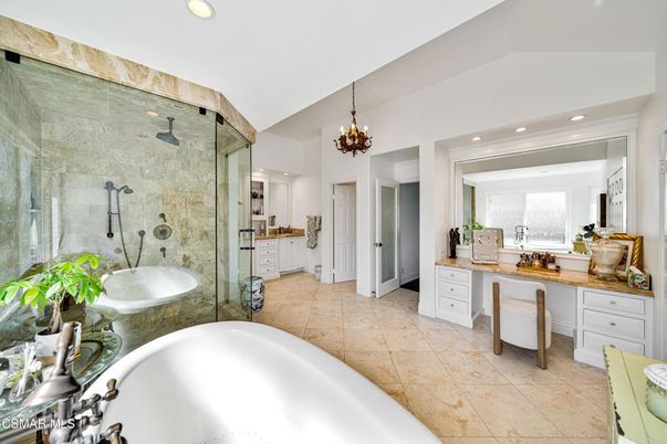 Bathroom, Chandelier, Dual Sink Vanities, Free Standing Baths, Glass Shower, Interior, Recessed Lighting