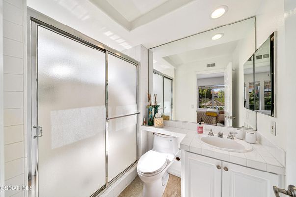 Bathroom, Glass Shower, Interior, Recessed Lighting, Tile Countertops