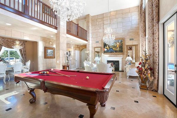 Billiard Table, Chandelier, Fireplace, Game Room, Interior, Recessed Lighting