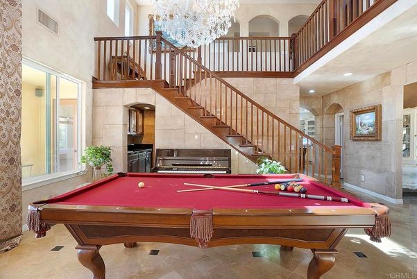 Billiard Table, Chandelier, Game Room, Interior, Recessed Lighting
