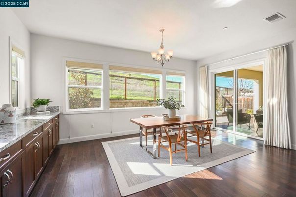 Chandelier, Dining room, Interior, Recessed Lighting, Wood Texture Flooring